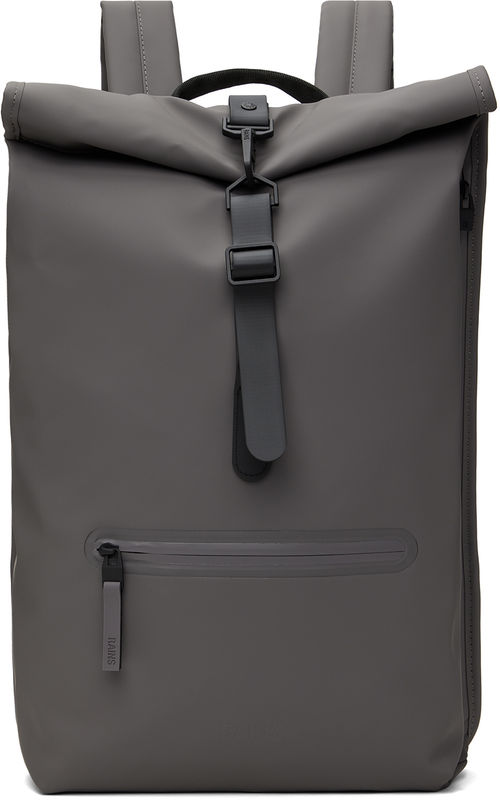 RAINS Gray Rolltop Rucksack...