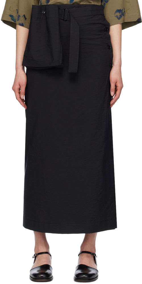 LEMAIRE Black Wrap Midi Skirt