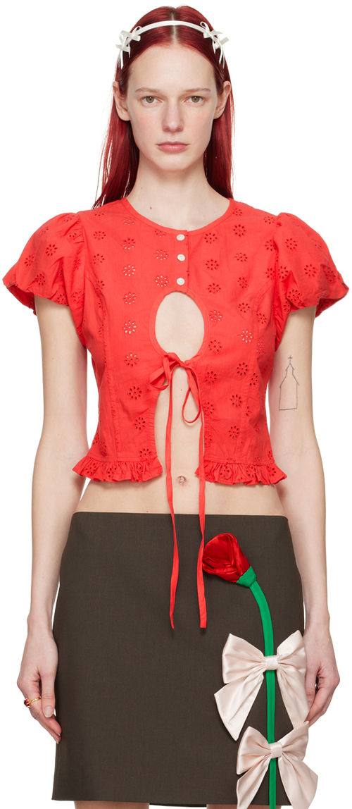 Sandy Liang Red Cameo Blouse