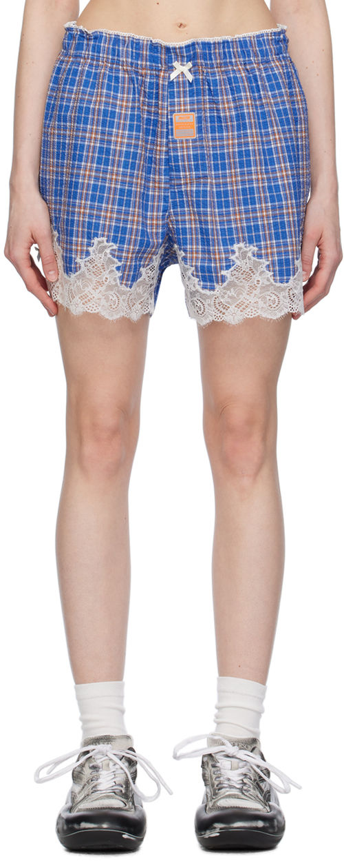 Martine Rose Blue Check Shorts