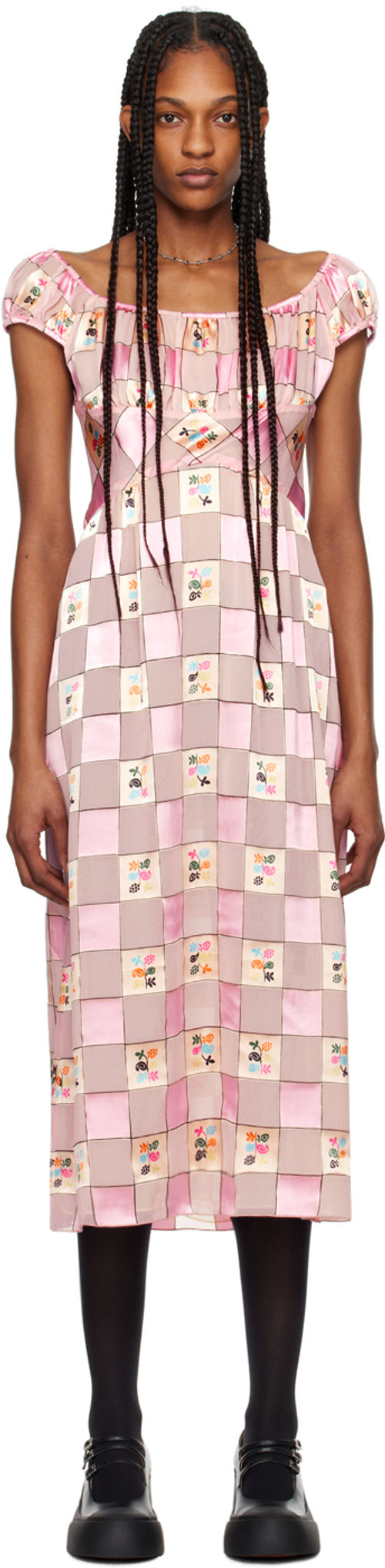 Anna Sui Pink Check Midi Dress