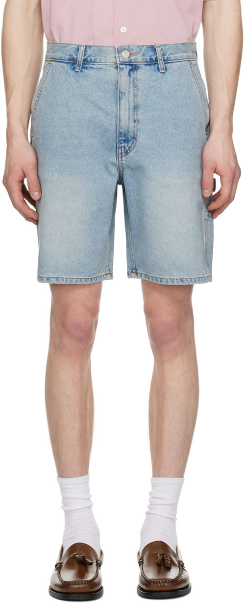 Dunst Blue Curved Denim Shorts