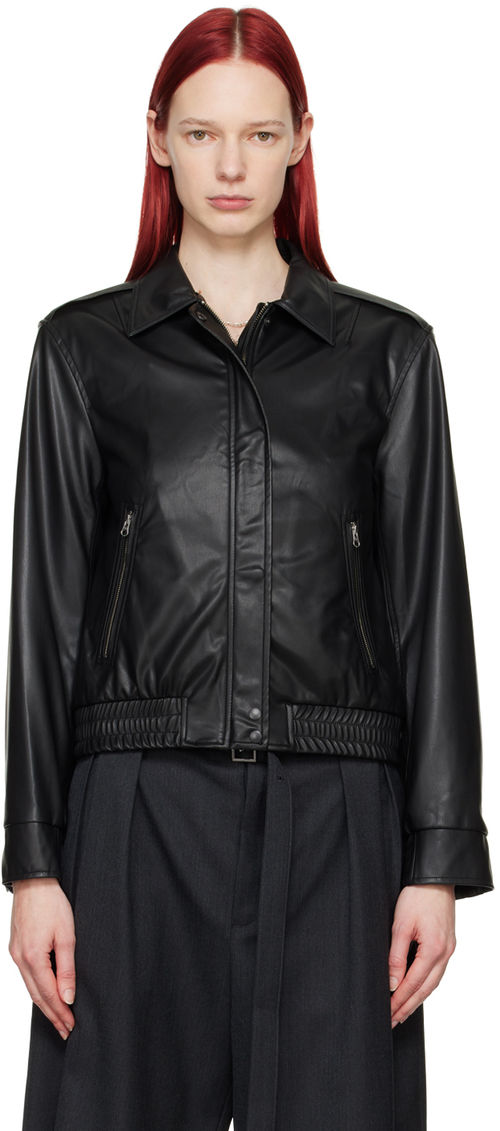 Youth Black Zip Faux-Leather...