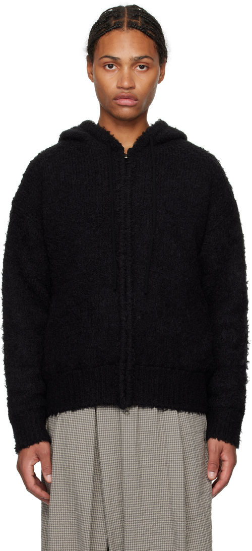 AMOMENTO Black Furry Zip-Up...