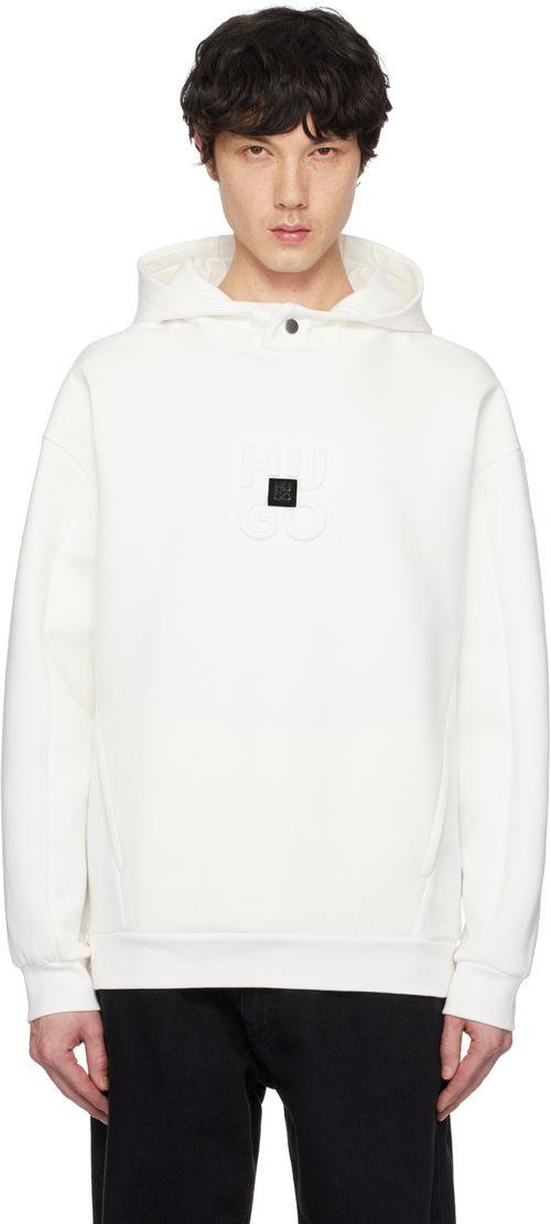 Hugo White Stacked Logos Interlock Hoodie