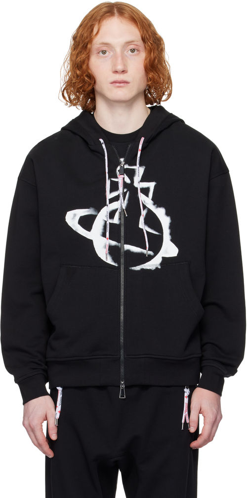 Vivienne Westwood Black Stencil Orb Rugged Zip Hoodie