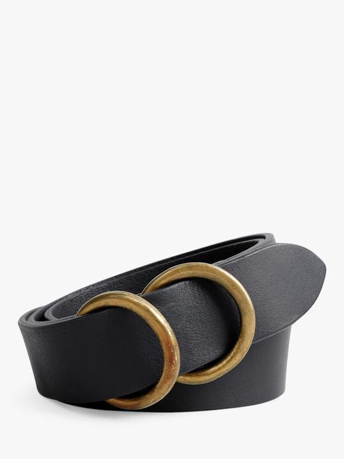 John Lewis Olivia Double O Detail Leather Jeans Belt, Black