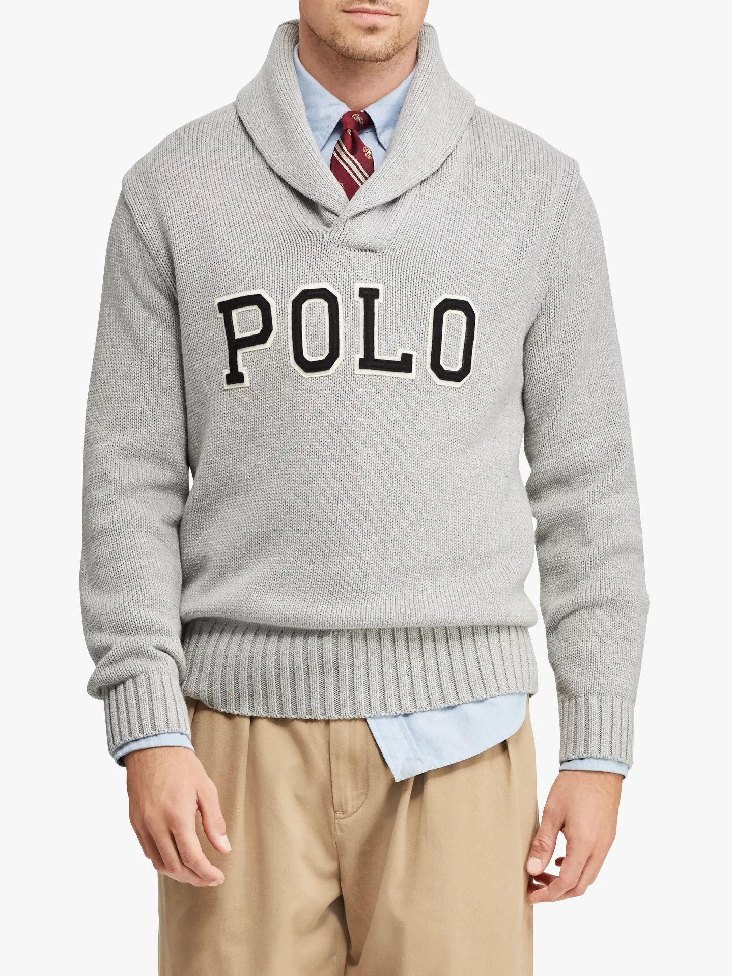 Polo Ralph Lauren Cotton Shawl-Collar Sweater, Andover Grey