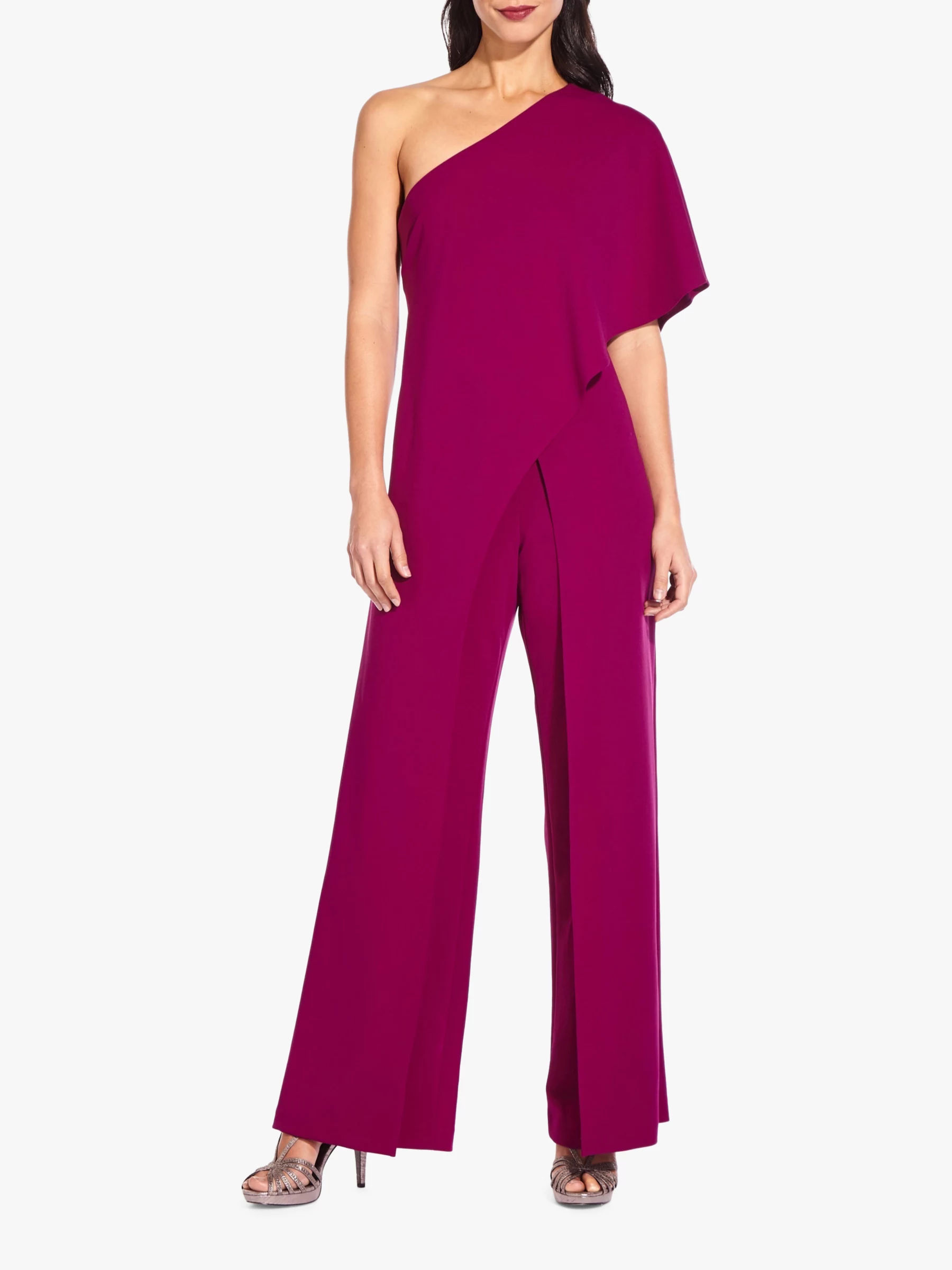 Adrianna Papell Petite Flutter One Shoulder Jumpsuit Wildberry