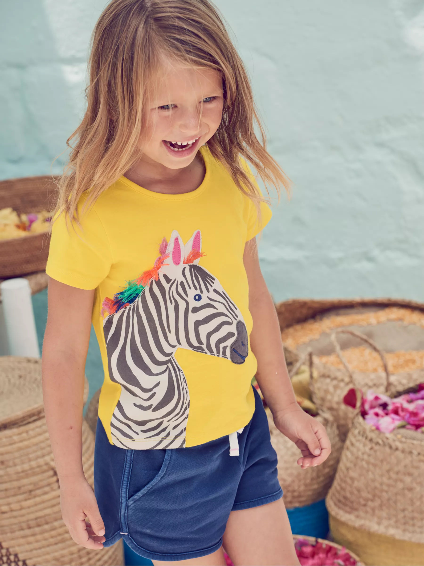 Mini Boden Girls' Safari Applique T-Shirt, Sunshine Yellow