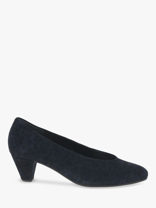 Gabor Gambit Suede Leopard Block Court Shoes, Blue | | Westquay