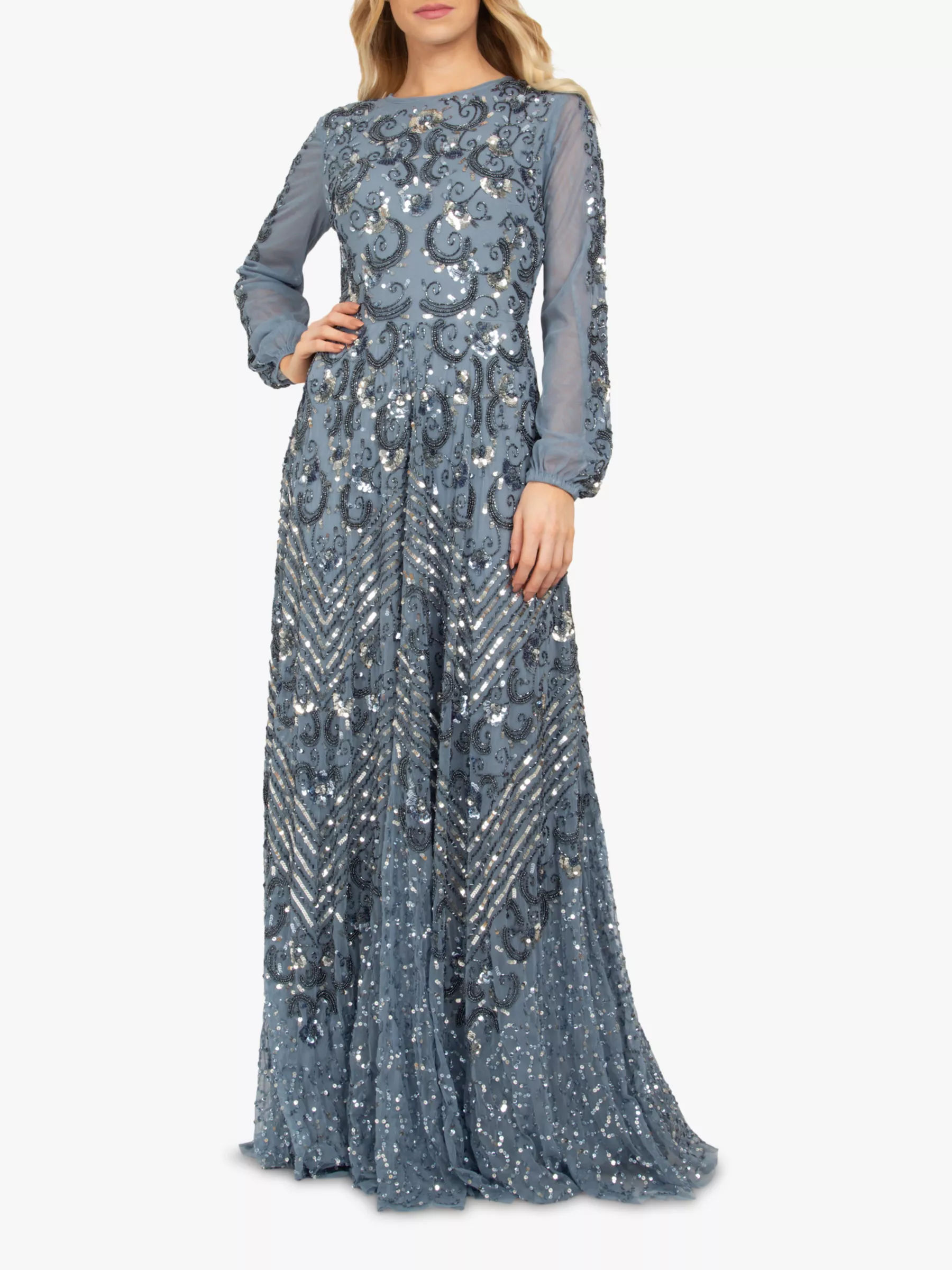 Beaded maxi discount dress with sleeves