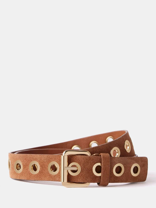 Mint Velvet Eyelet Suede Belt, Brown