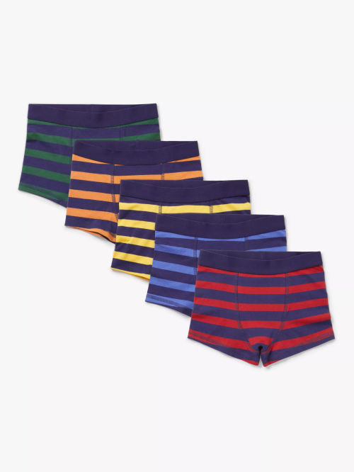 John Lewis Kids' Shark Crocodile & Stripe Trunks, Pack of 5, Blue/Navy, 2  years