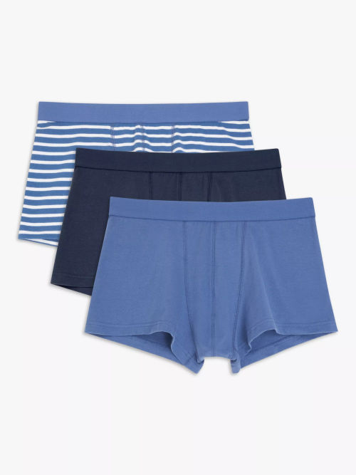 John Lewis ANYDAY Stretch Cotton Stripe Plain Trunks, Pack of 3