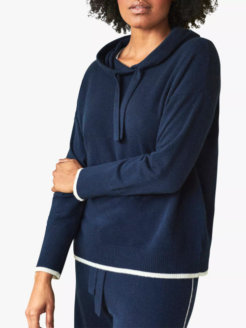 Pure Collection Organic Cashmere Hoodie, Navy