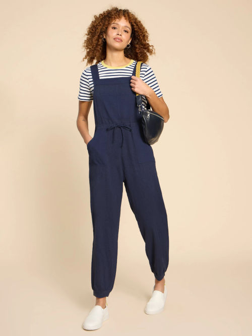 White Stuff Viola Linen Dungarees in Blue