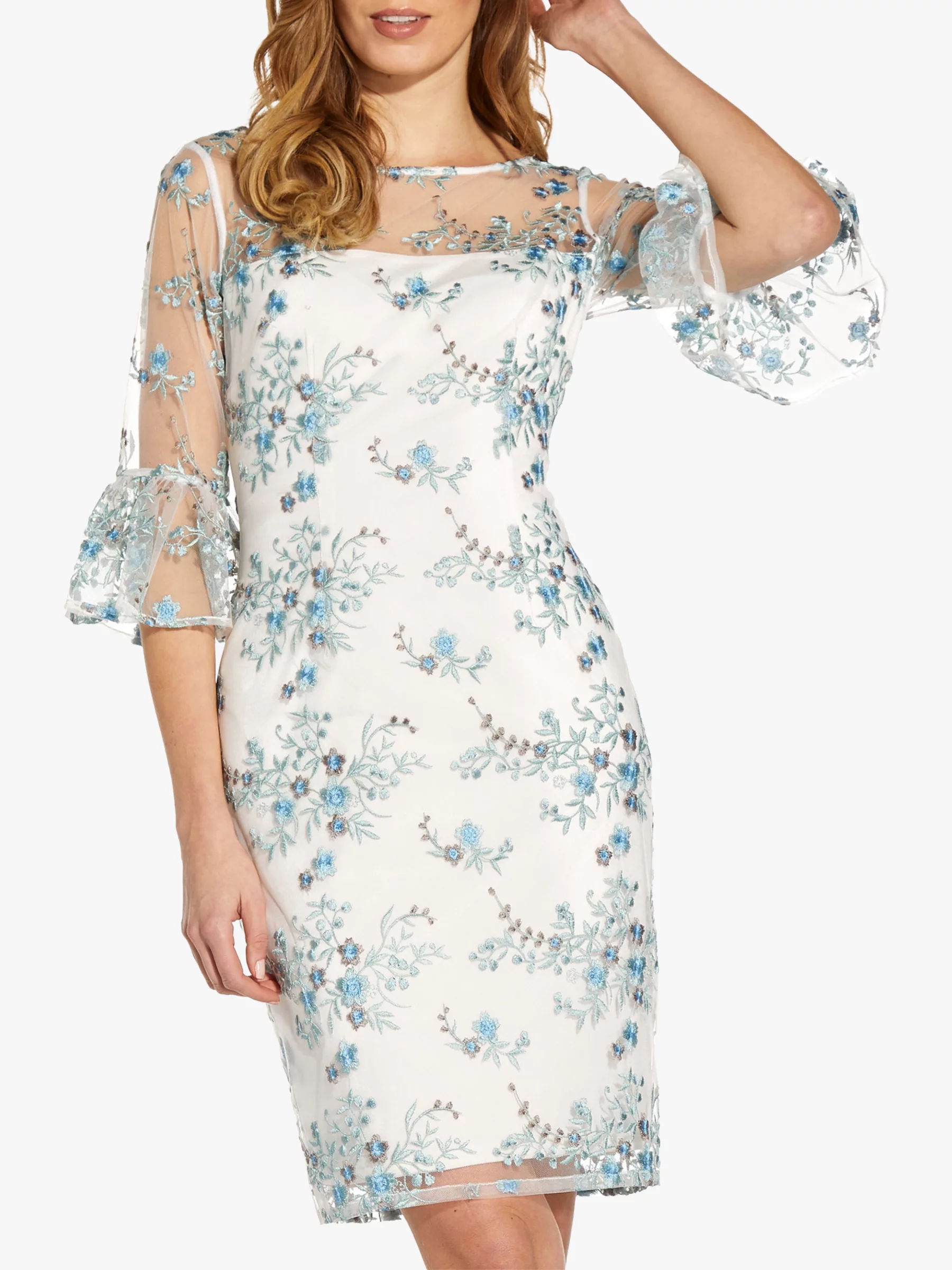 Adrianna Papell Floral Embroidered Dress Blue Multi Compare