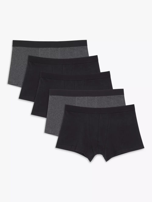 John Lewis ANYDAY Cotton Stretch Trunks, Pack of 5, Black/Grey, £28.00