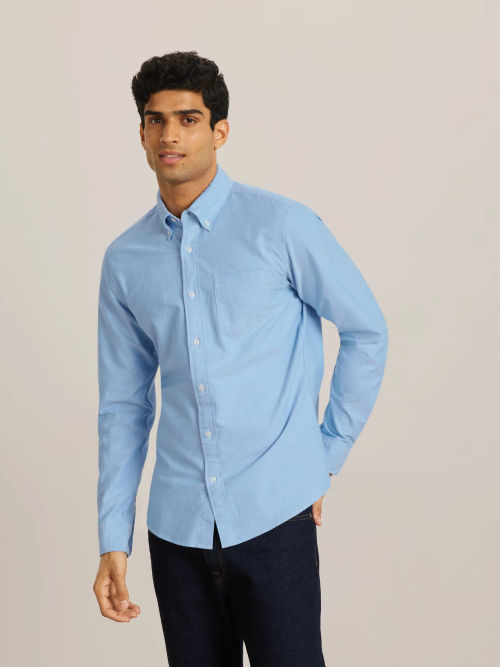 John Lewis Slim Fit Cotton Oxford Button Down Shirt, Blue at John Lewis &  Partners