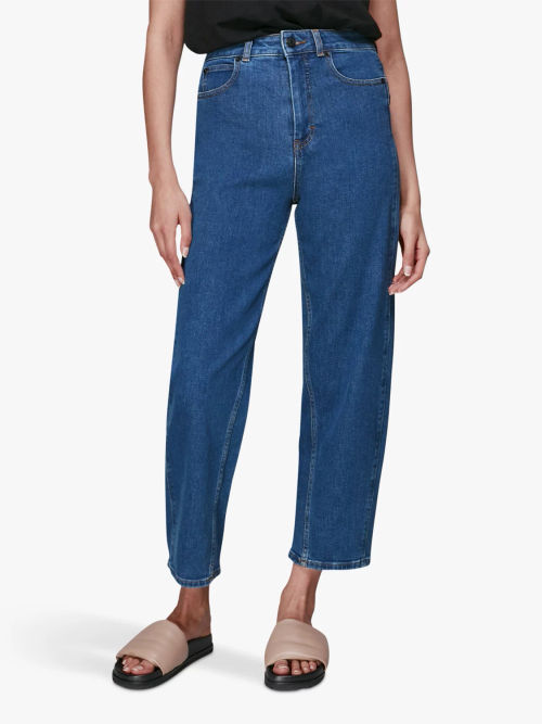 Whistles Organic Cotton Drawstring Jeans, Mid Blue at John Lewis