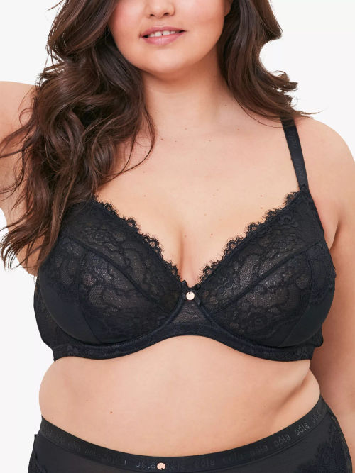 Oola Lingerie Fan Lace Half Padded Bra, Black