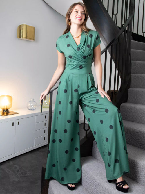 HotSquash Funnel Neck Wide Leg Jumpsuit, Bottle Green