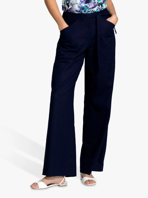 John Lewis Plain Wool Blend Wide Leg Trousers, Navy at John Lewis & Partners