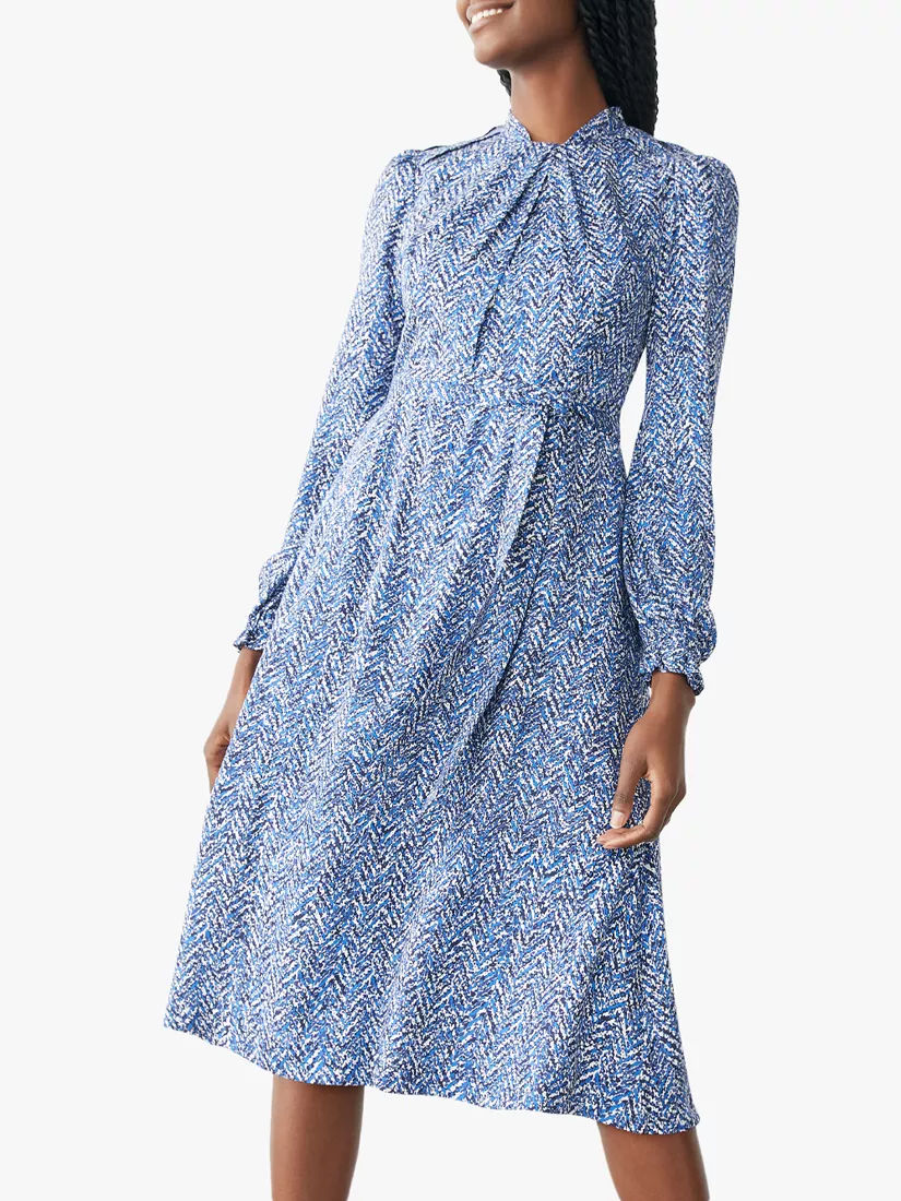 The Fold Haslemere Herringbone Dress Blue Multi Compare