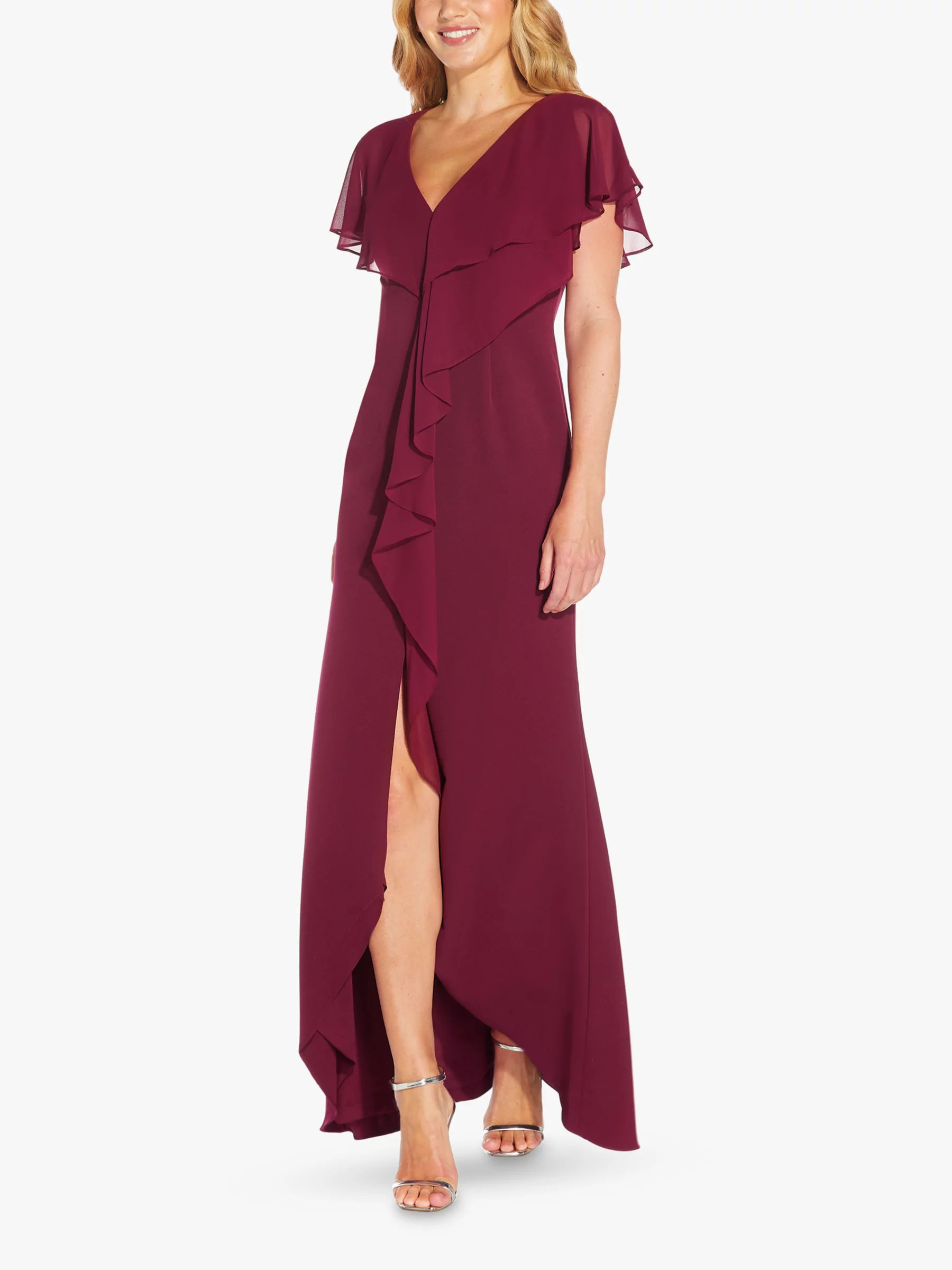 Adrianna Papell Crepe Chiffon Maxi Dress Bright Burgundy