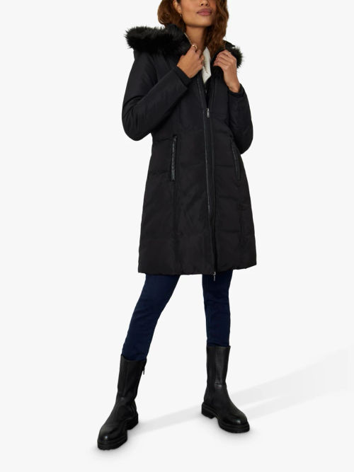 Ted Baker Aliciee Longline Hooded Padded Coat, Black at John Lewis