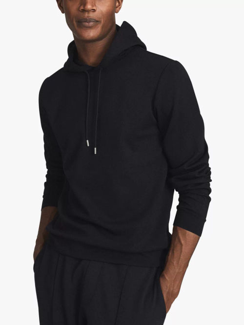 Reiss White Fabien Plain Interlock Jersey Drawstring Hoodie