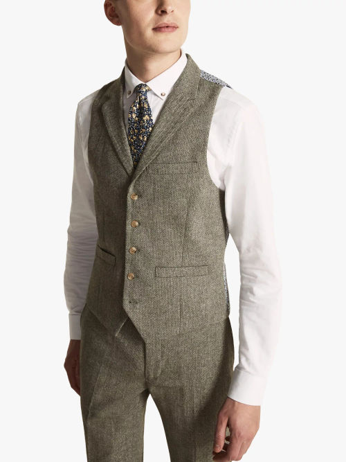 Moss London Sage Herringbone Suit