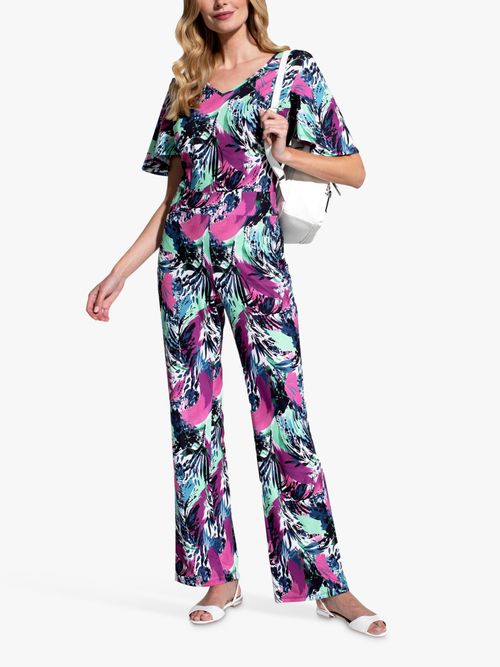 HotSquash Abstract Print V-Neck Straight Leg Jumpsuit, Summer Fiesta