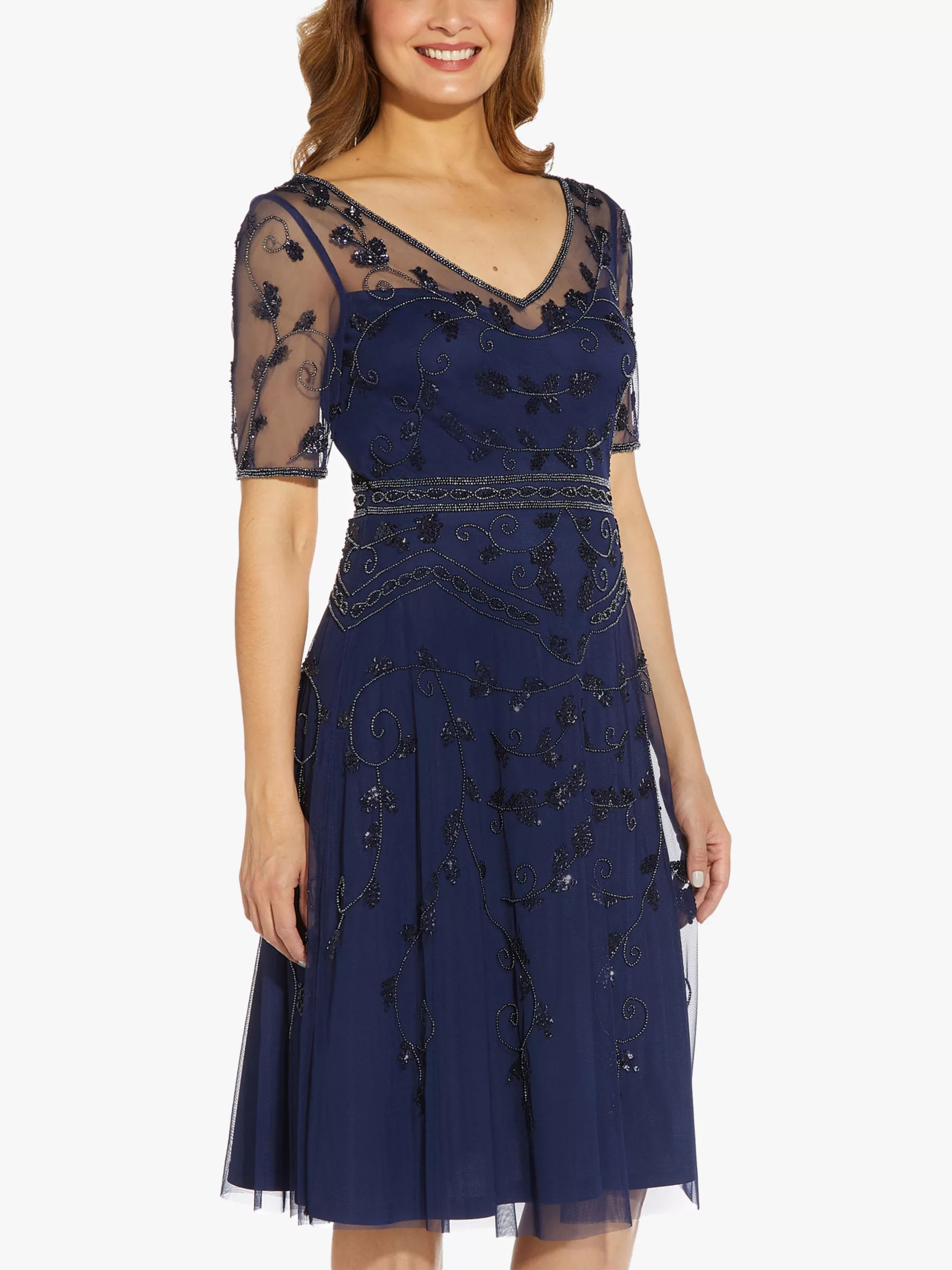 Papell Studio Beaded Covered Mesh Maxi Dress Navy Compare