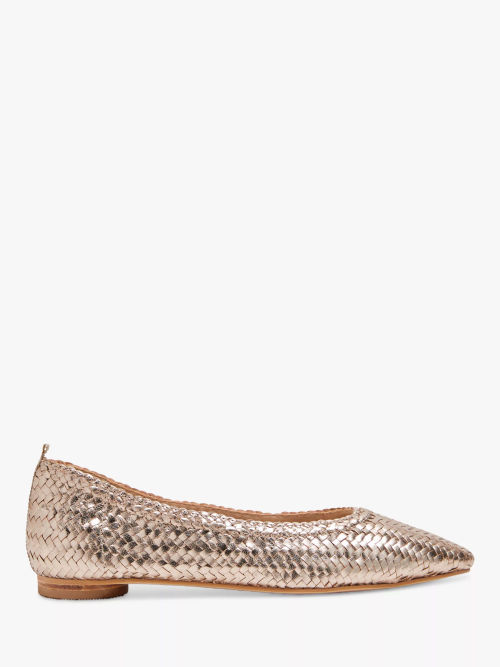 John Lewis Holly Leather Woven Ballerina Pumps, Gold at John Lewis