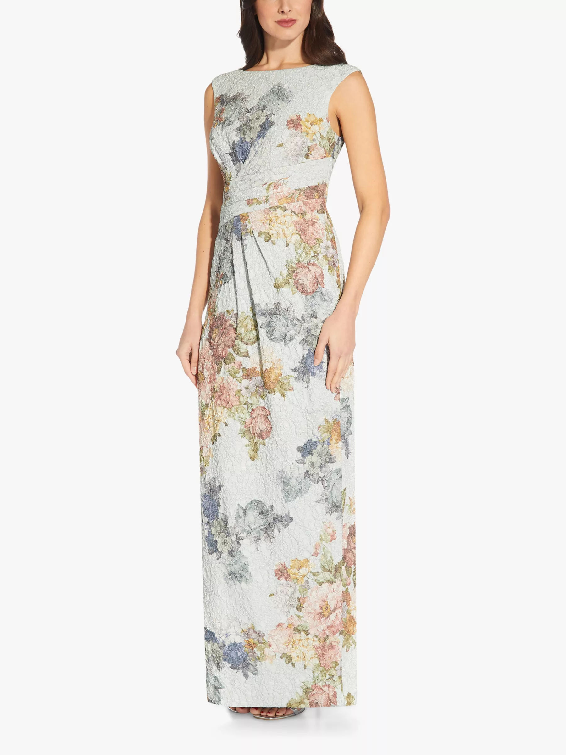 Adrianna Papell Matelasse Floral Maxi Dress Sky Blue Multi