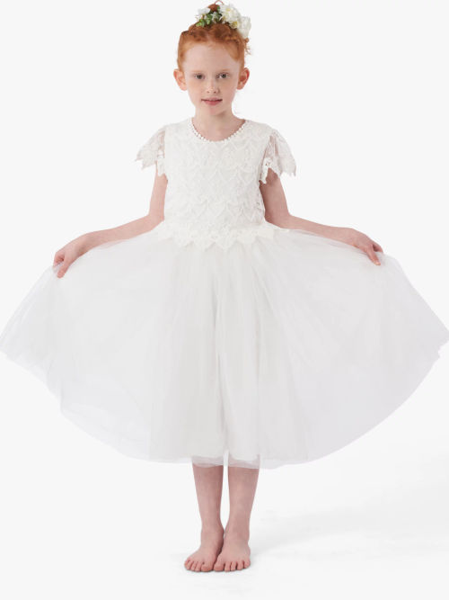 John Lewis Kids' Short Sleeve Lace Dress, Ivory at John Lewis