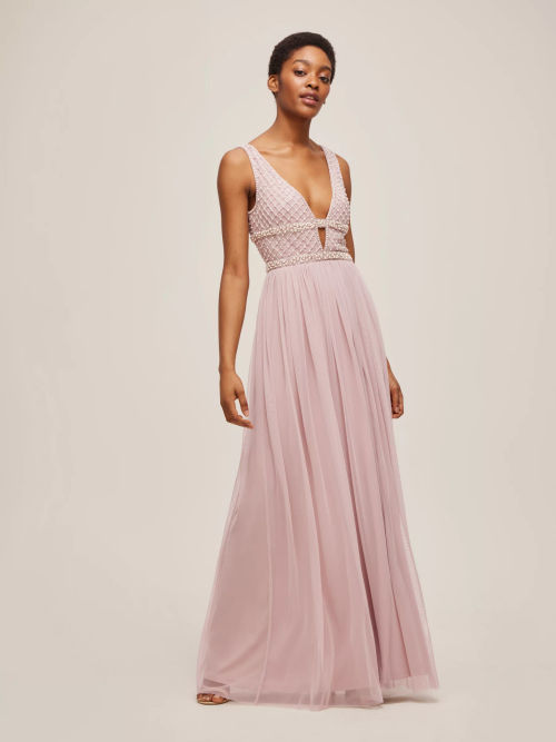 Natalia Tulle Maxi Dress in Bright Pink – Lace & Beads