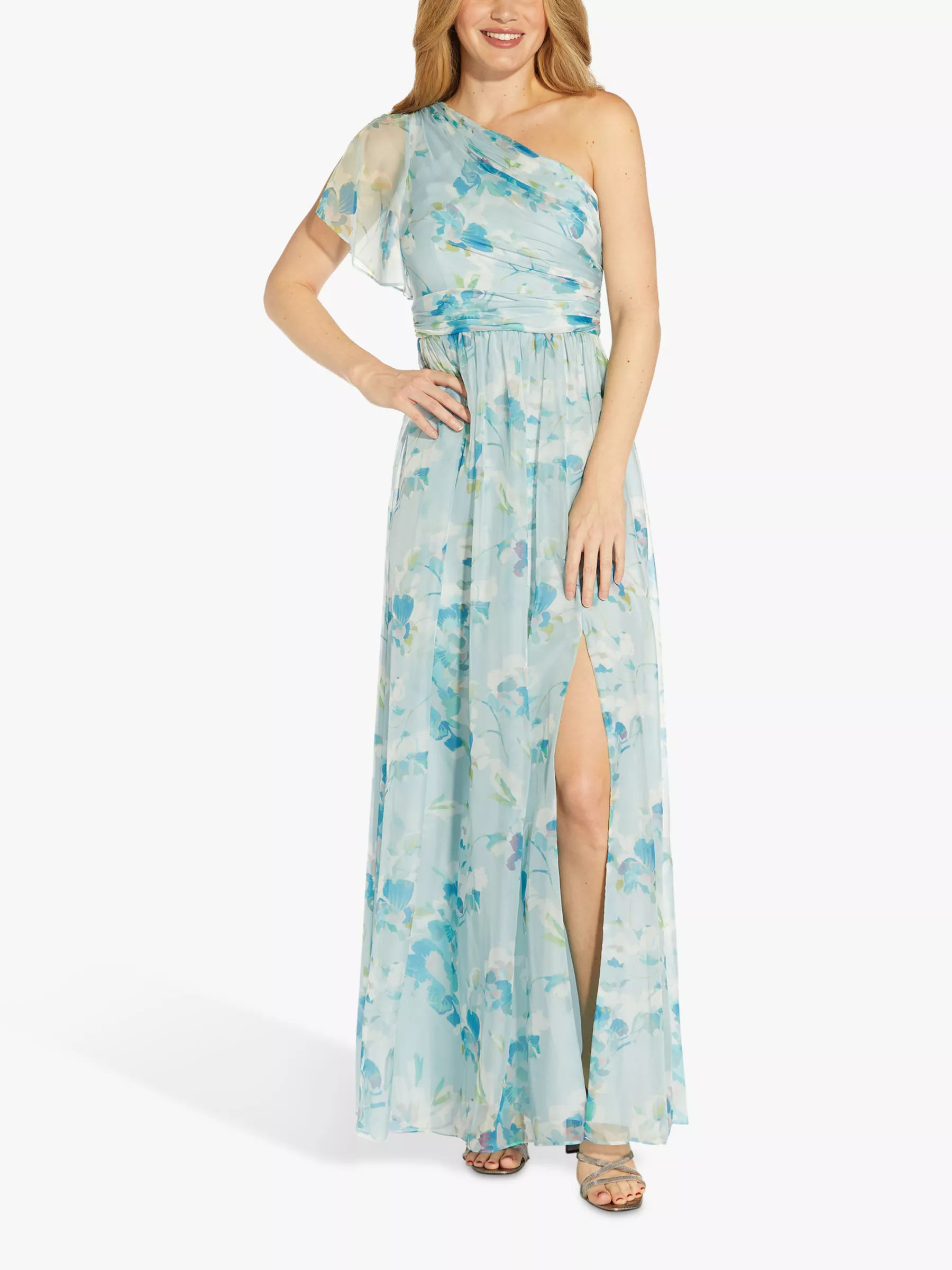 Adrianna Papell Floral Print One Shoulder Maxi Dress Spring Green