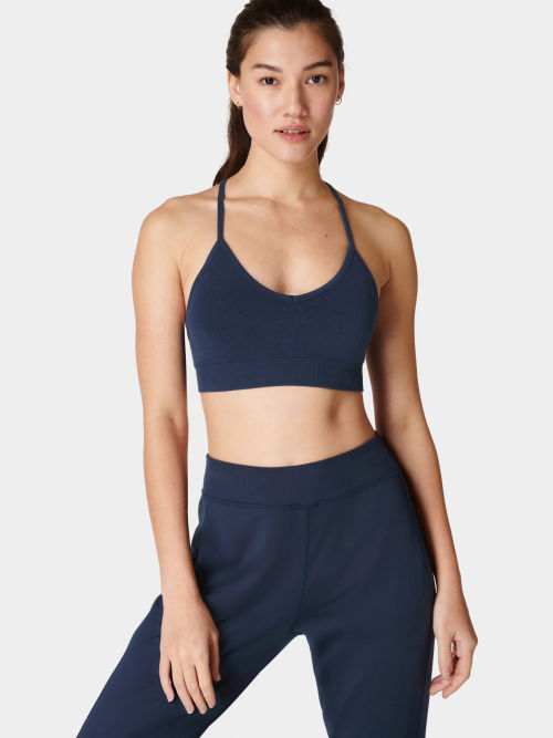 Pocket Sport Impasto Plain Sports Bra, Navy