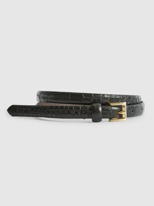 Reiss Bailey Skinny Leather Belt, Black at John Lewis & Partners