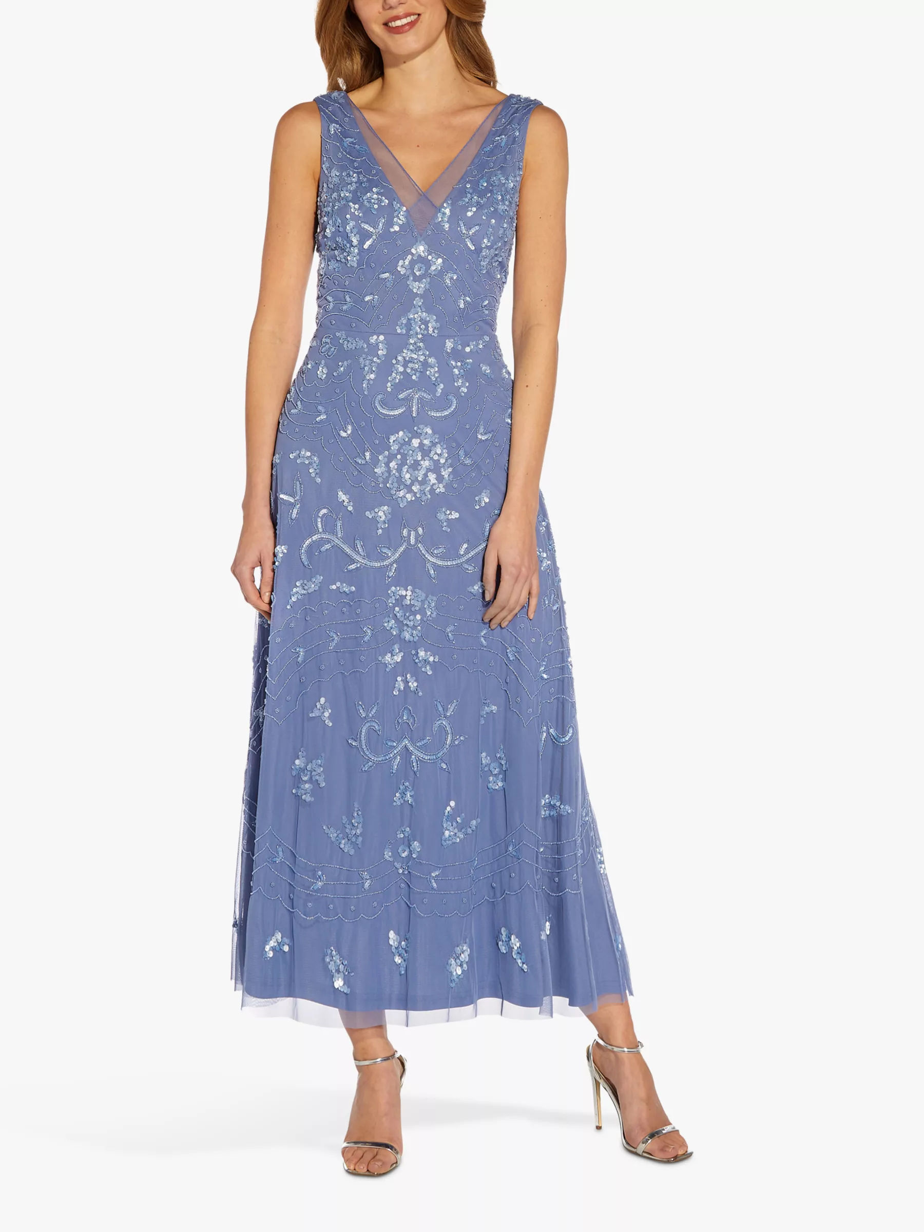 Adrianna Papell Beaded Maxi Dress French Blue 299.00