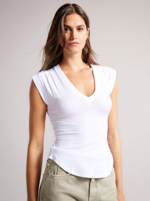 Ted Baker Sweetheart Neckline Knitted Top, White at John Lewis