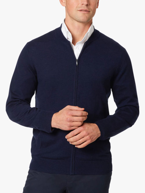 Merino Zip Through Hybrid Bomber Jacket - Navy