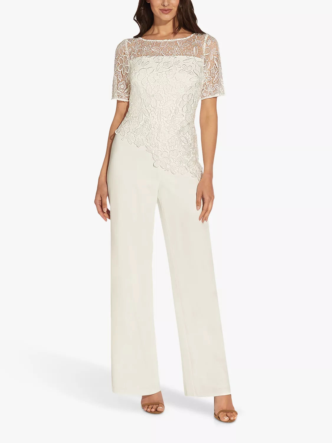 Adrianna Papell Guipure Lace Crepe Jumpsuit Ivory Compare