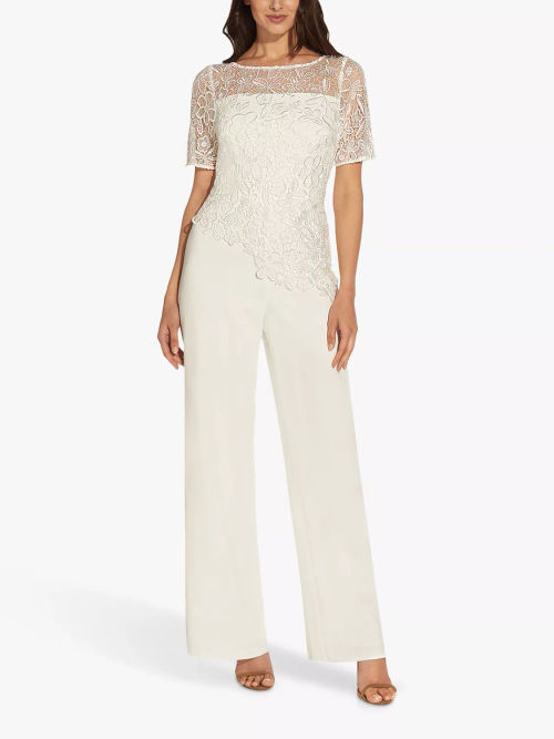 Lace Trim Knit Crepe Palazzo Jumpsuit