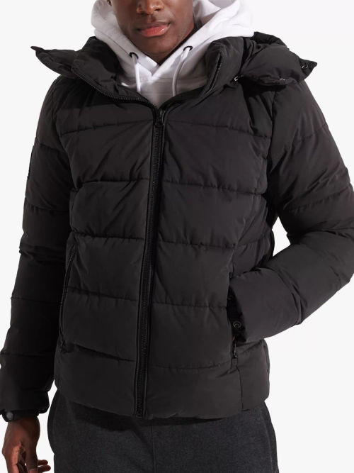 Superdry Hooded Microfibre Sports Puffer Jacket, Black at John Lewis &  Partners