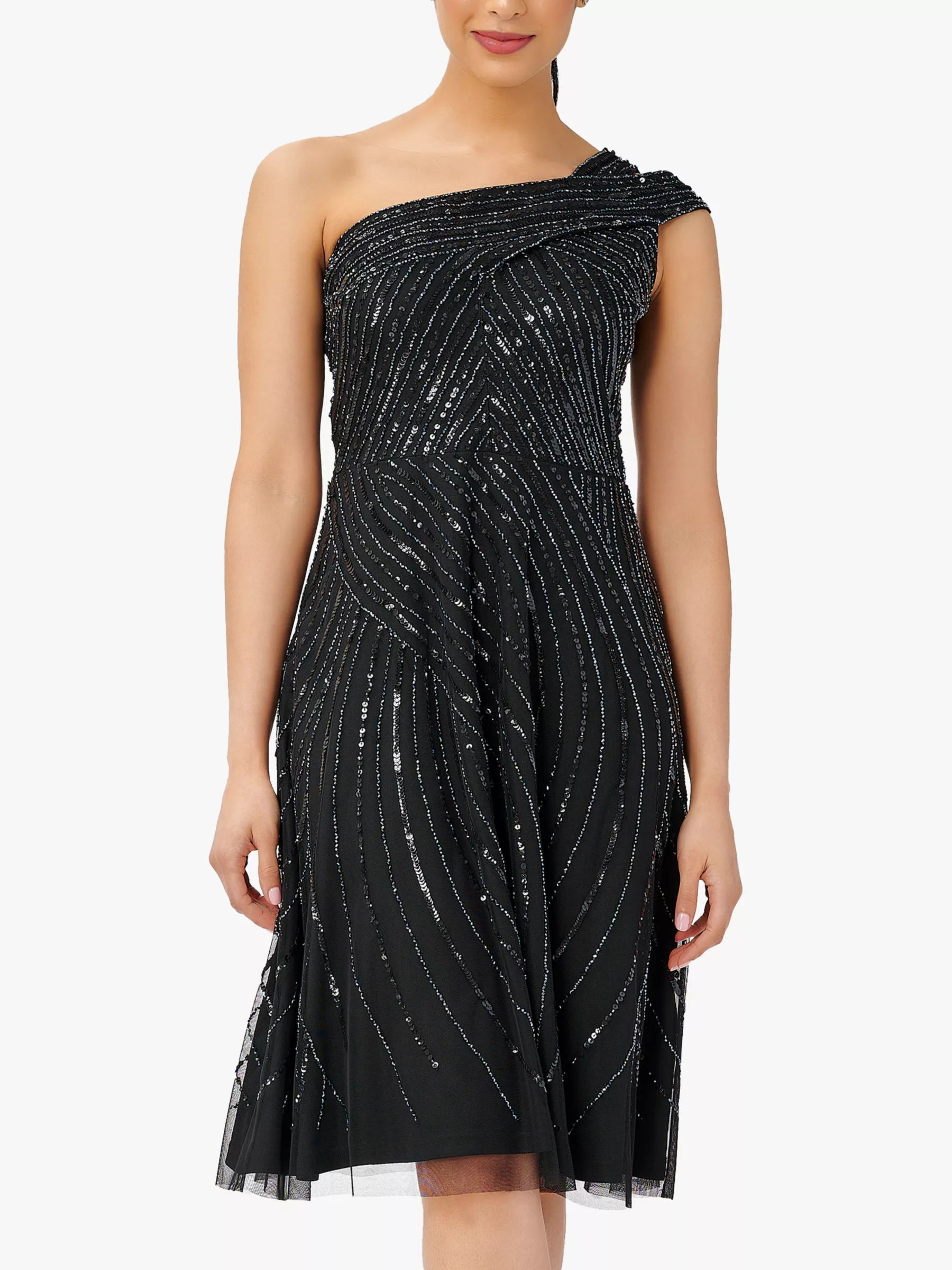 Adrianna Papell Beaded One Shoulder Dress Black 289.00