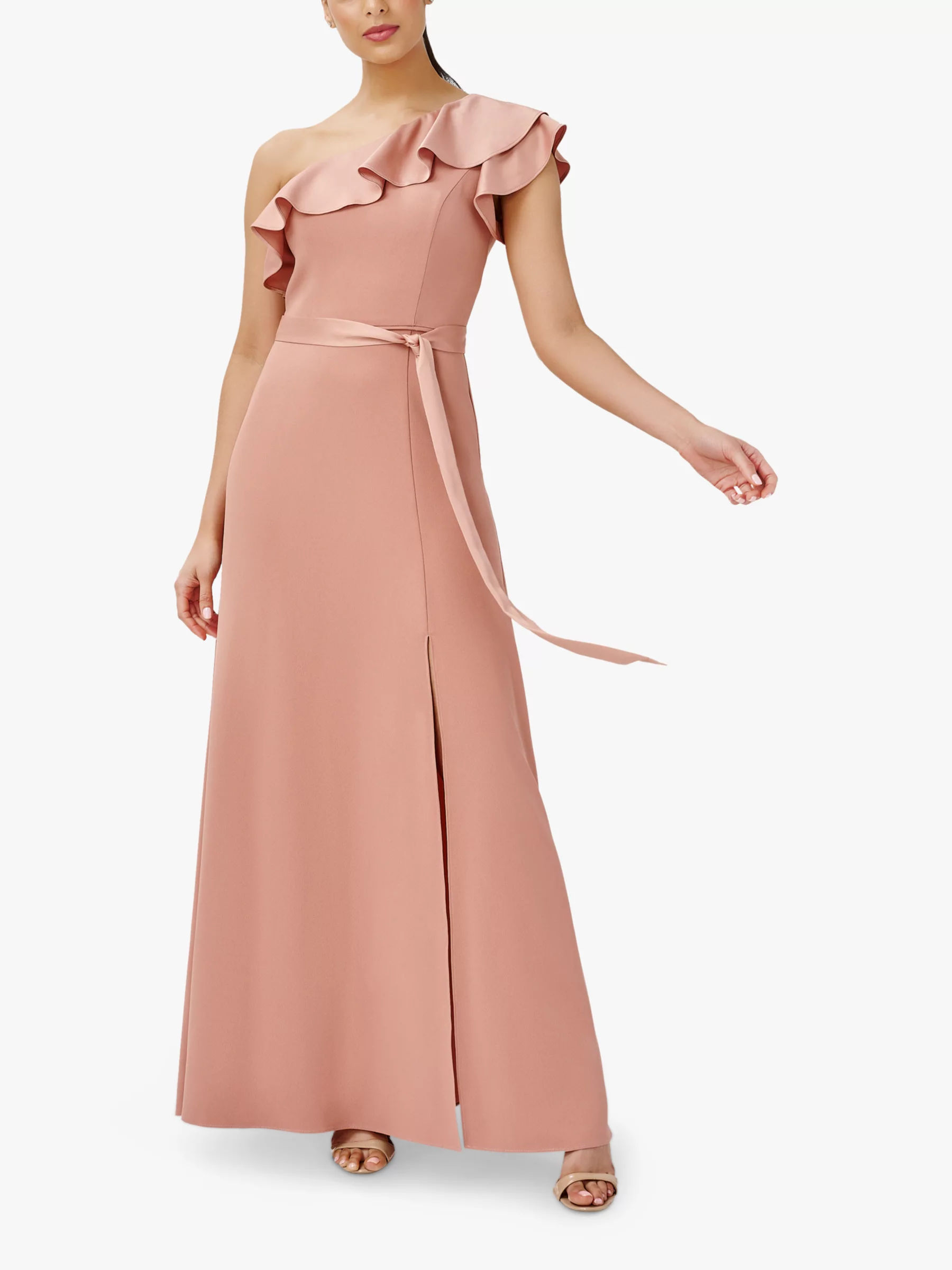 Adrianna Papell One Shoulder Satin Crepe Maxi Dress Toffee